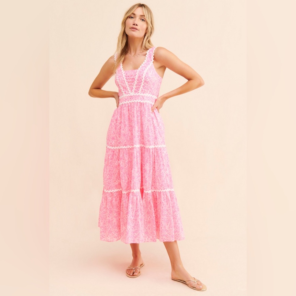 Lilly Pulitzer Pollie Midi Dress, Cotton Pink Shandy Invest a Gator, Sz 2